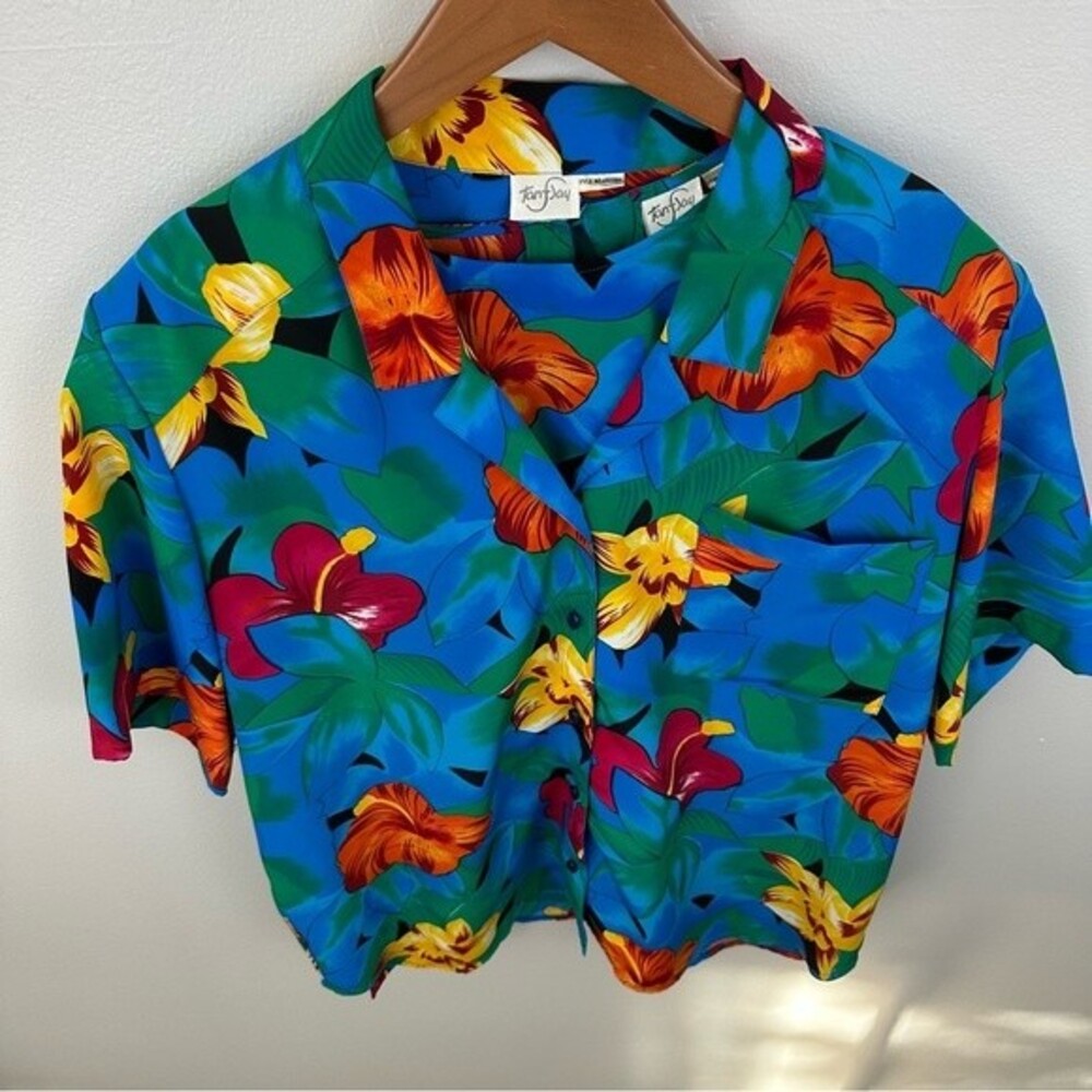 TanJay Two Piece Set Floral Short Sleeve & Button-Up Size 18 Hawaiian Vacation - Picture 5 of 12
